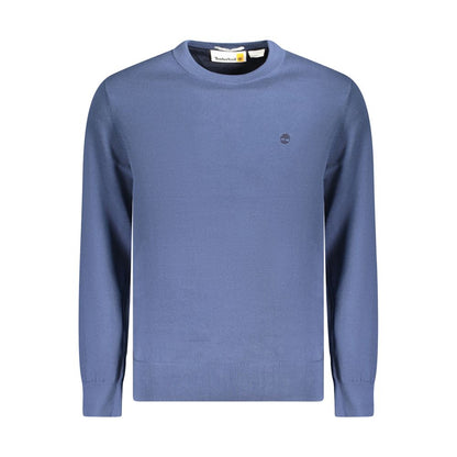 Timberland Blue Cotton Men Sweater with embroidery and logo, made from 100% organic cotton, perfect for eco-conscious fashion.