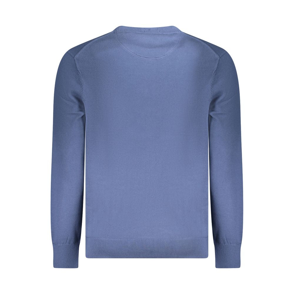 Timberland Blue Cotton Men Sweater, back view showcasing long sleeves and eco-conscious design made from 100% organic cotton.