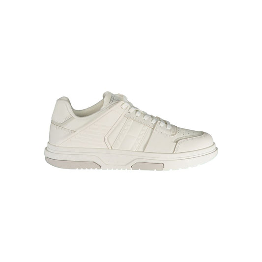 Tommy Hilfiger White Leather Men Sneaker with bold design and iconic logo for fashion-forward street style.
