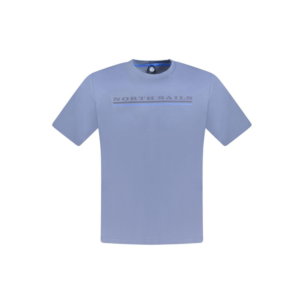North Sails Blue Cotton Men T-Shirt with logo print, crew neck, premium 100% cotton, short sleeves, crafted in Egypt for comfort and style.