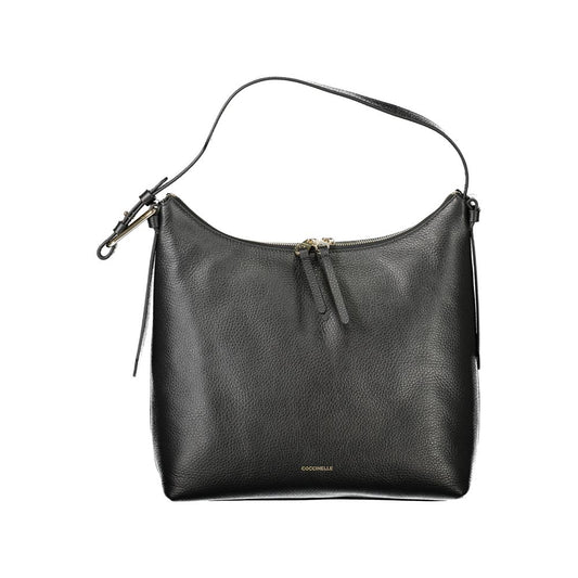 Coccinelle Black Leather Women Handbag with adjustable strap and zip closure, showcasing Italian craftsmanship and style.