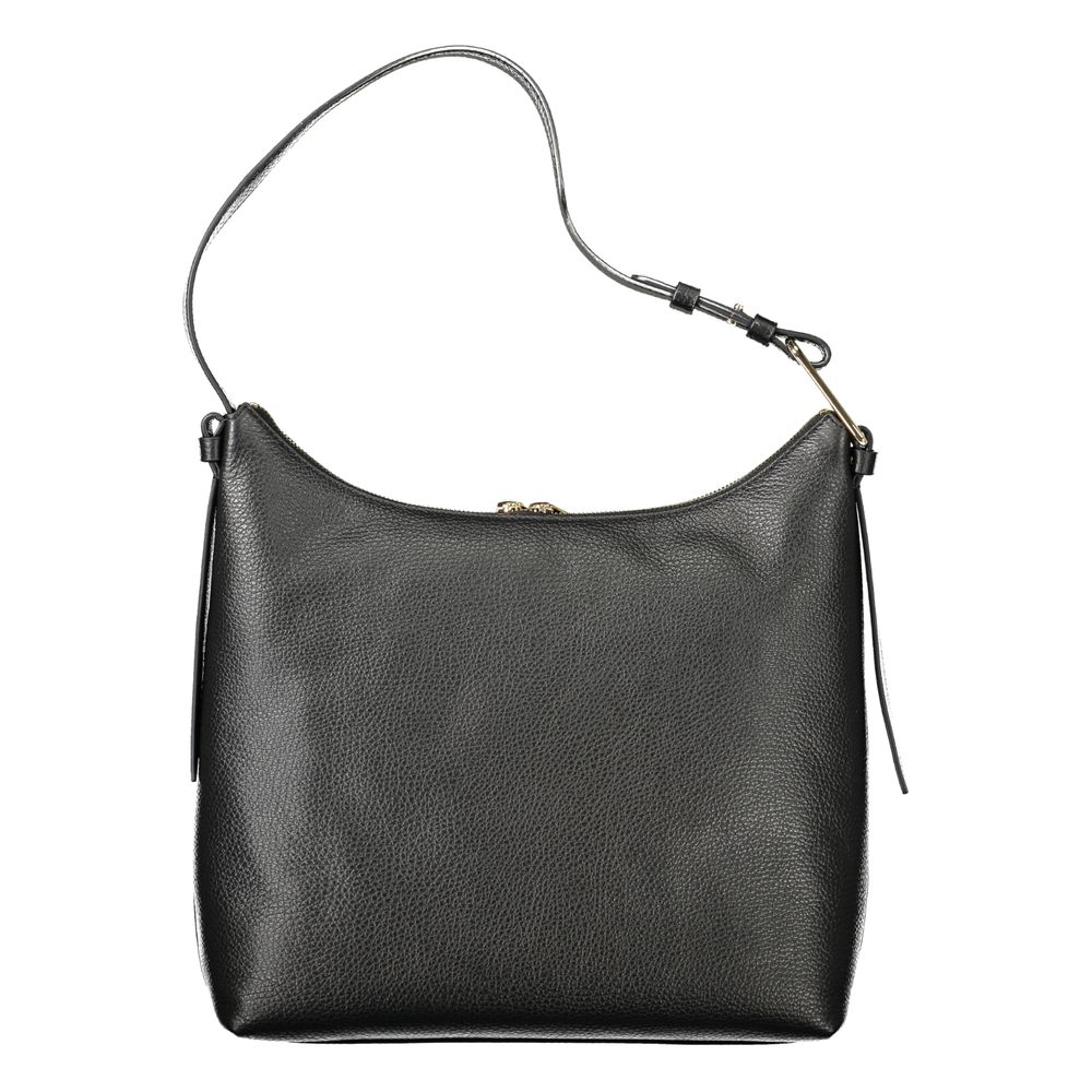 Coccinelle Black Leather Women Handbag with adjustable shoulder strap and zip closure, ideal for daily essentials.