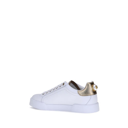 Dolce & Gabbana White Calf Leather Bos Taurus Low Top Sneakers