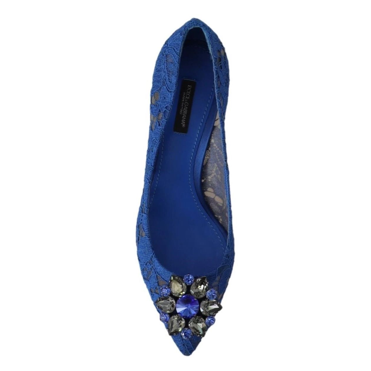 Dolce & Gabbana Blue Lace Crystal Ballet Pumps Shoes