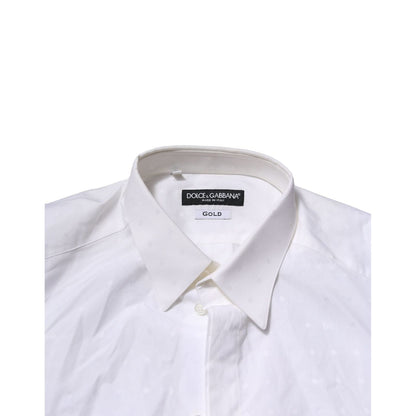Dolce & Gabbana White Cotton GOLD Long Sleeves Formal Shirt