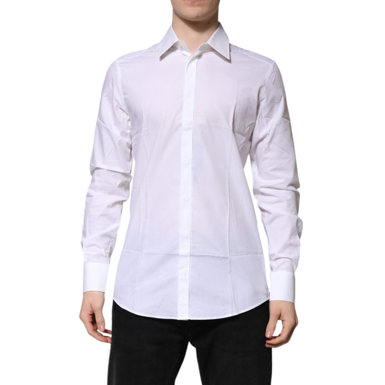 Dolce & Gabbana White Cotton GOLD Long Sleeves Formal Shirt