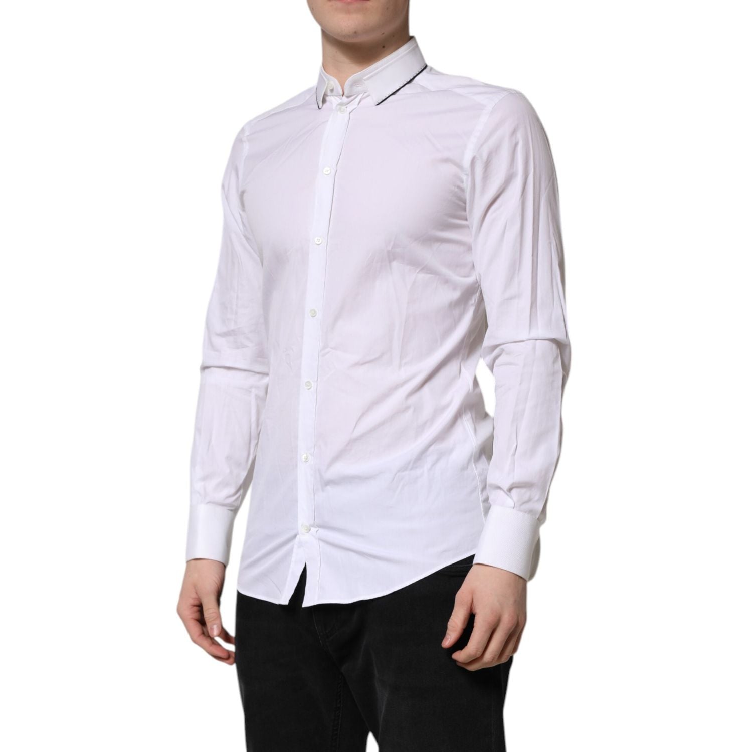 Dolce & Gabbana White Cotton GOLD Long Sleeves Formal Shirt