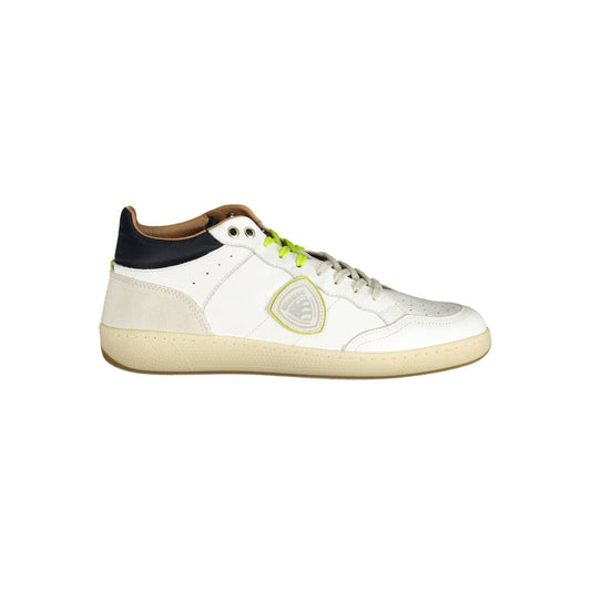 Blauer White Leather Men Sneaker with contrasting details and removable footbed for comfort, featuring the Blauer logo.