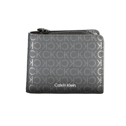 Calvin Klein Black Polyester Wallet with RFID blocking, zip closure, coin purse, and card spaces. Stylish with logo and contrast details.