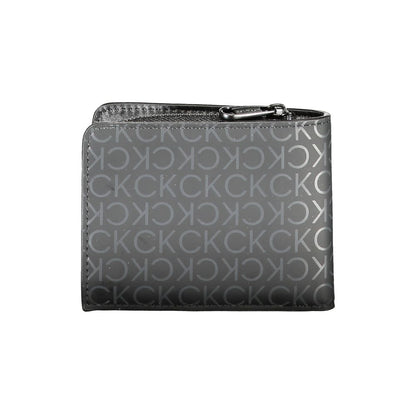 Calvin Klein Black Polyester Wallet with card slots, coin purse, RFID blocking, zip closure, contrast details, and logo design CK pattern.