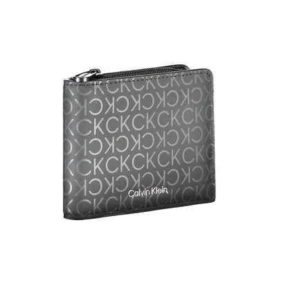Calvin Klein Black Polyester Wallet with RFID blocking, zip closure, coin purse, and card slots. Stylish logo design and contrast details.