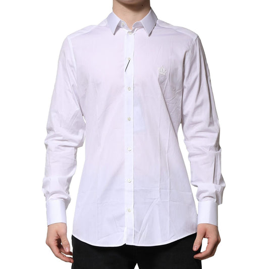 Dolce & Gabbana White Cotton Long Sleeves GOLD Formal Shirt TSH906894-37