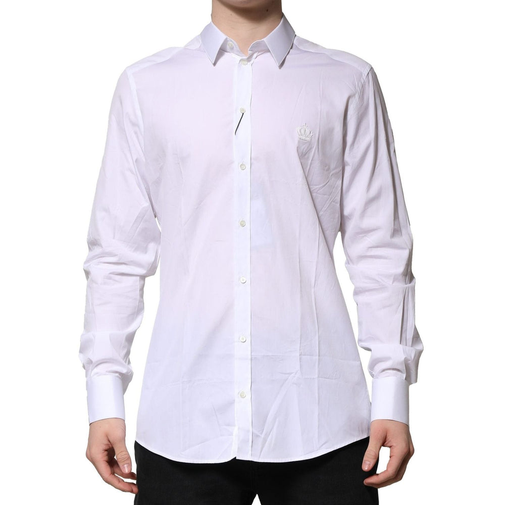 Dolce & Gabbana White Cotton Long Sleeves GOLD Formal Shirt TSH906894-37