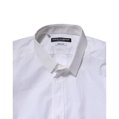 Dolce & Gabbana White GOLD Cotton Long Sleeves Men Formal Shirt