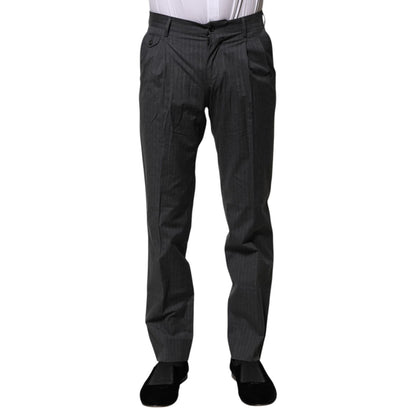 Dolce & Gabbana Gray Striped Cotton Formal Pants