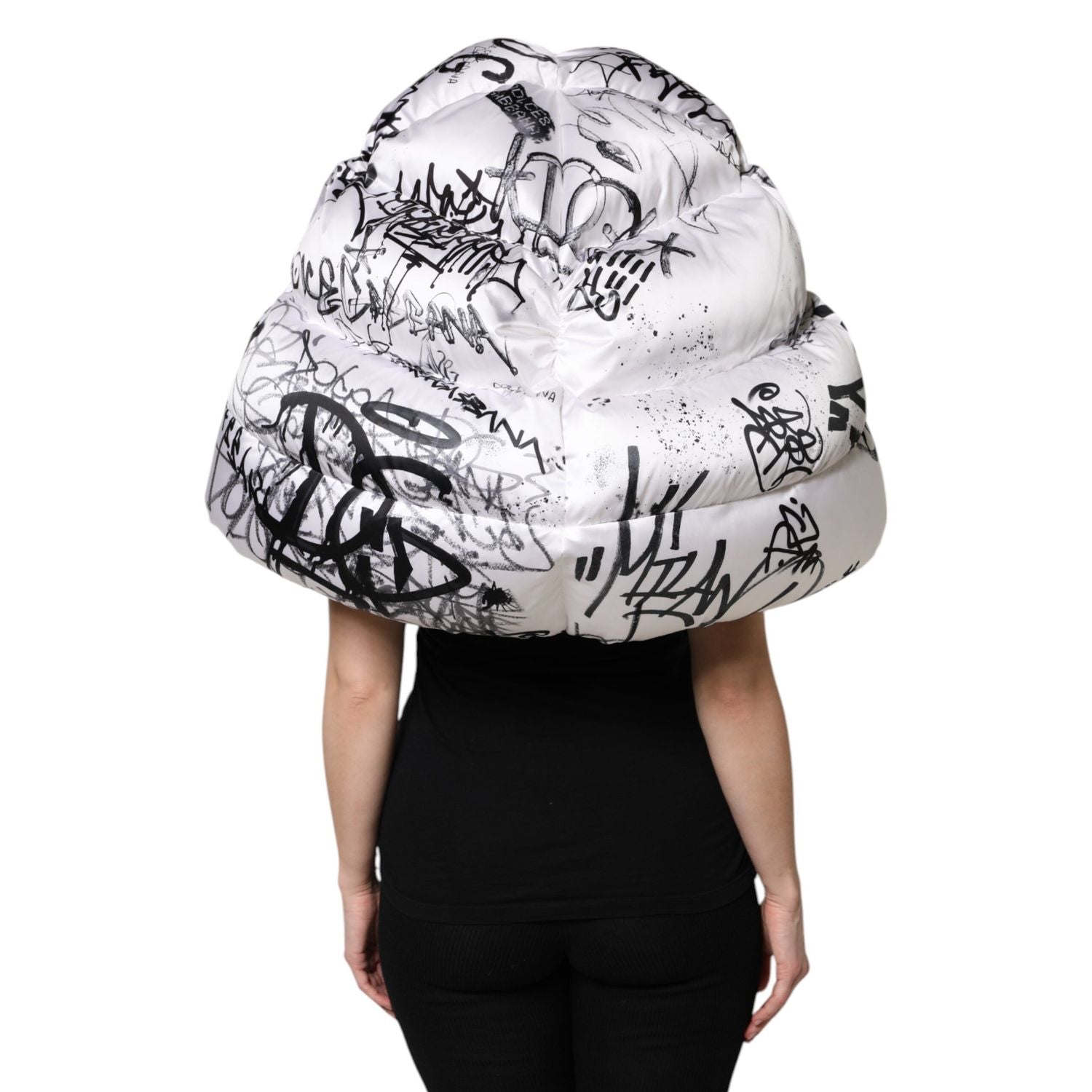 Dolce & Gabbana White Polyester Printed Hood Quilted Hat