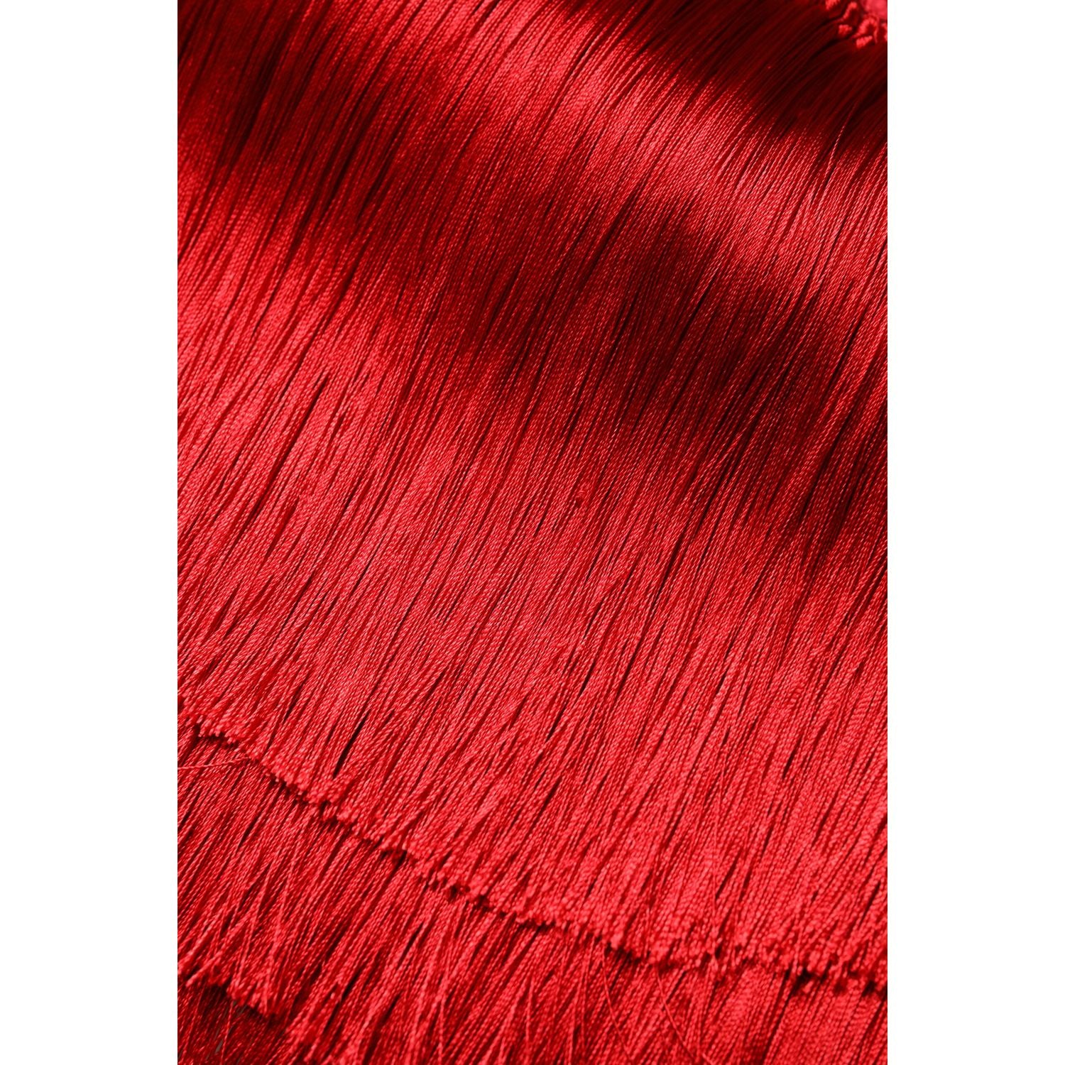 Dolce & Gabbana Red Silk Strapless Fringe Crop Tube Top