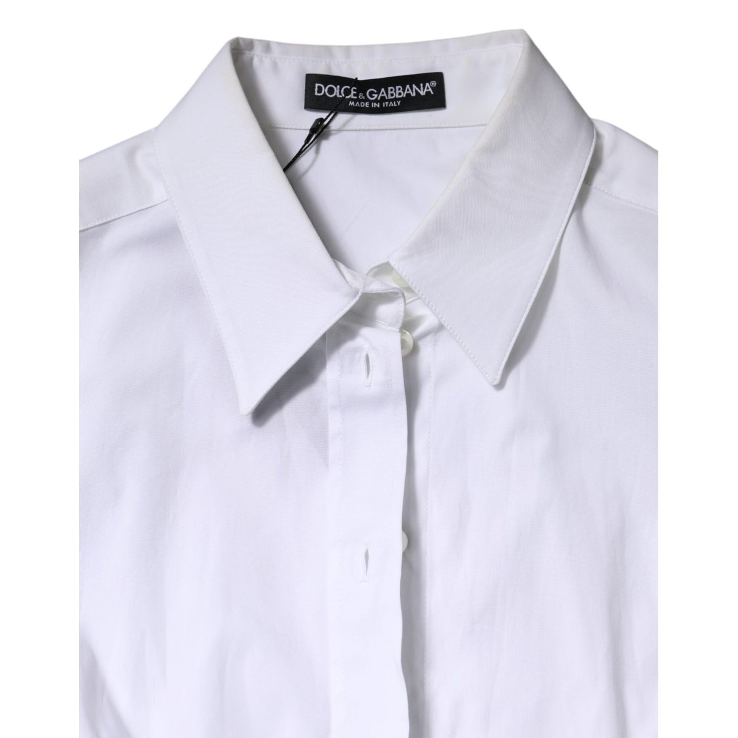 Dolce & Gabbana White Cotton Collared Long Sleeves Blouse Top