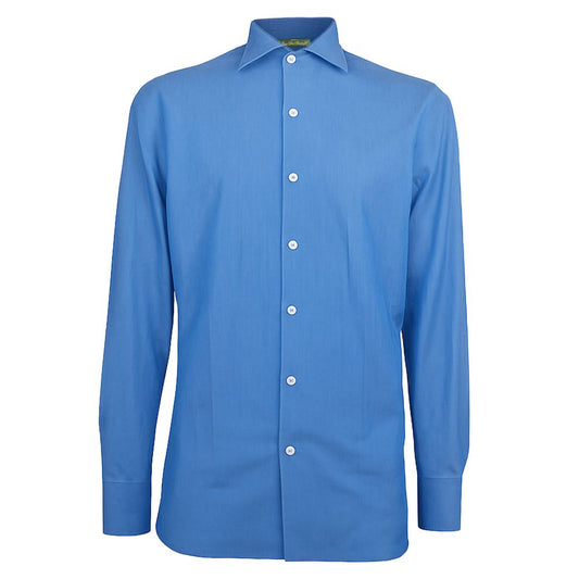 Alt Tag: Made in Italy Blue Cotton Men's Shirt with button closure and long sleeves, showcasing Italian craftsmanship and luxury fabric.