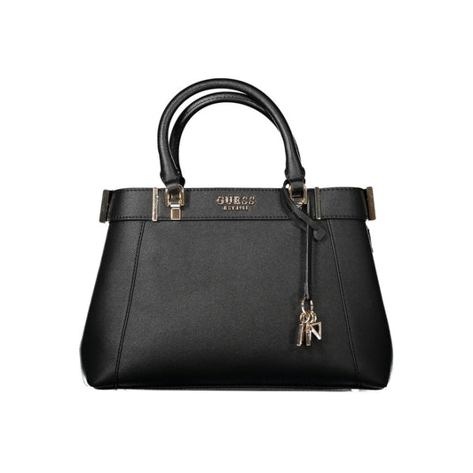Stylish Guess Jeans Black Polyethylene Women Handbag with dual handles and gold accents.