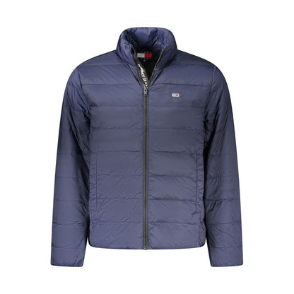Tommy Hilfiger Blue Polyamide Men Jacket with zip closure, external and internal pockets, eco-friendly material, and discreet logo.