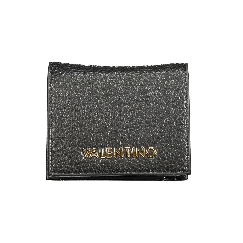 Mario Valentino Black Polyethylene Wallet with logo, card spaces, coin purse, and automatic closure, made from recycled materials.