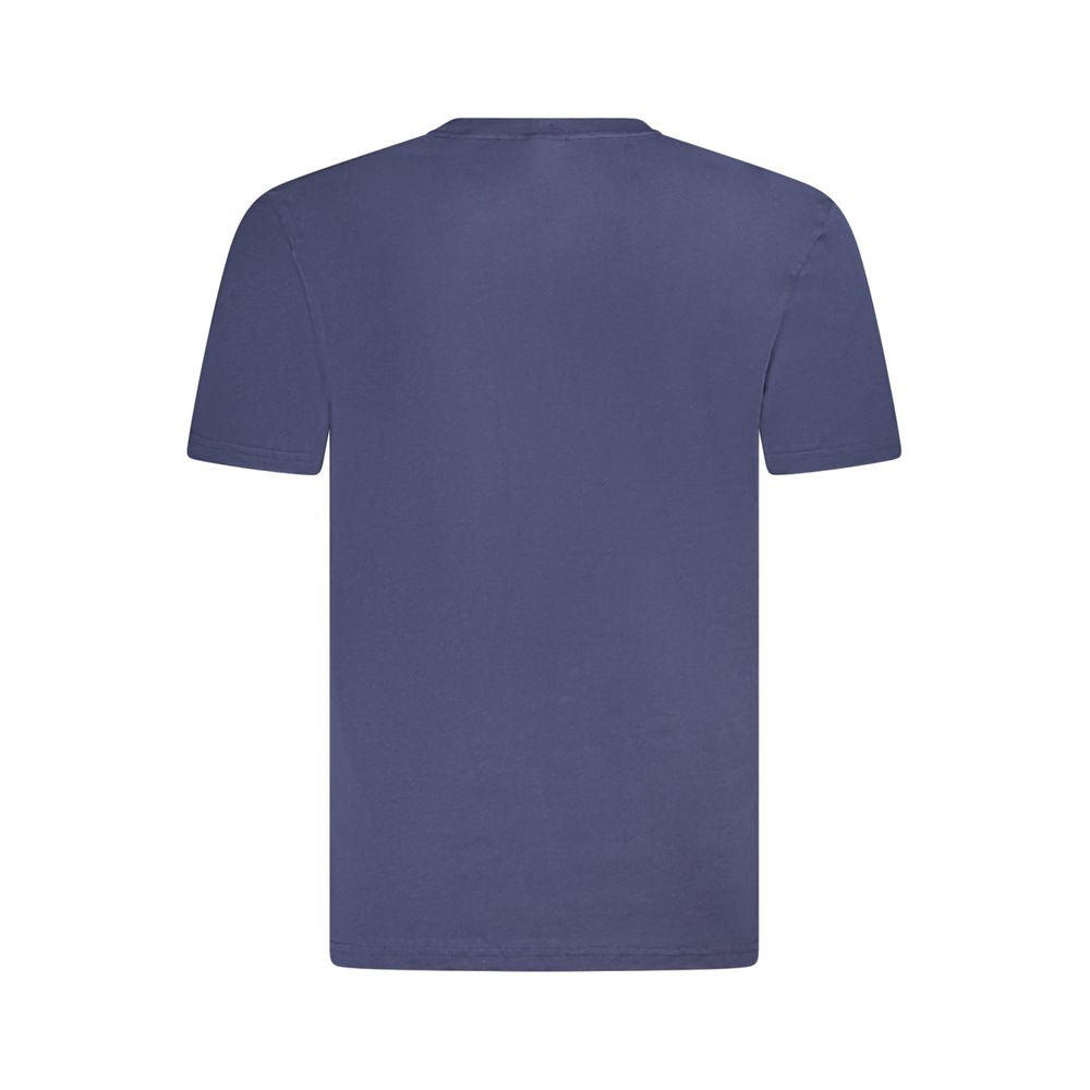 Back view of Fila Blue Cotton Men T-Shirt in organic cotton, showcasing crew neck and regular fit.