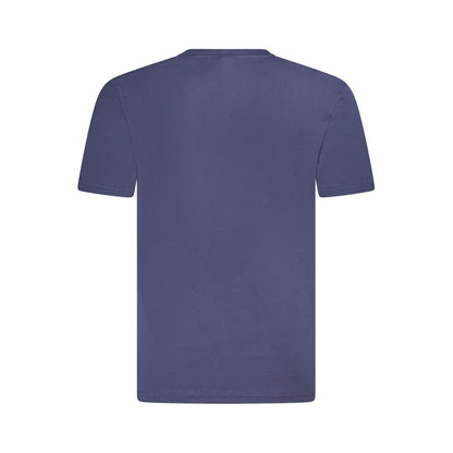 Back view of Fila Blue Cotton Men T-Shirt in organic cotton, showcasing crew neck and regular fit.