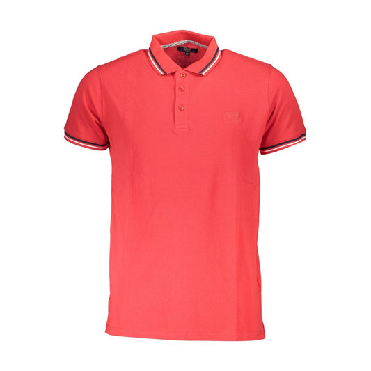 Cavalli Class Red Cotton Men Polo Shirt with contrasting details and signature embroidery, perfect for a contemporary, sophisticated look.