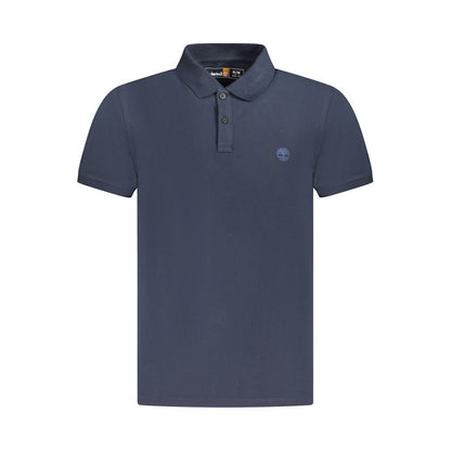 Timberland Blue Cotton Men Polo Shirt with embroidered logo, featuring a slim fit and two-button placket, crafted for comfort and style.