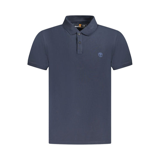 Timberland Blue Cotton Men Polo Shirt with short sleeves, two-button placket, and embroidered logo on front.