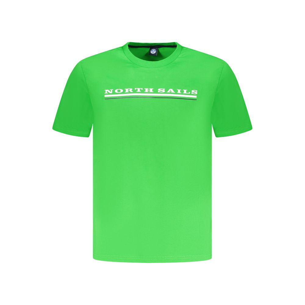 North Sails Green Cotton Men T-Shirt with logo print, short sleeve crew neck, authentic trendy design in vibrant green color.