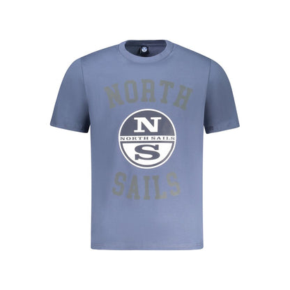 North Sails Blue Cotton Men T-Shirt with logo, trendy print, 100% cotton for comfort and style.