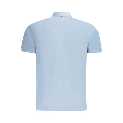 Napapijri Light Blue Cotton Men Polo Shirt back view with short sleeves and classic collar.