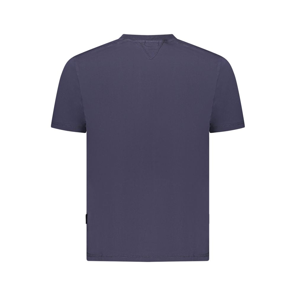 Back view of Napapijri Blue Cotton Men T-Shirt featuring a classic design and organic cotton material.