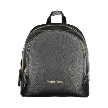 Mario Valentino Black Polyethylene Backpack with logo, zip closure, one handle, adjustable straps, 3 pockets. Stylish and functional bag.