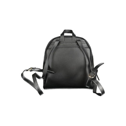 Back view of the Mario Valentino Black Polyethylene Backpack with adjustable shoulder straps and handle.