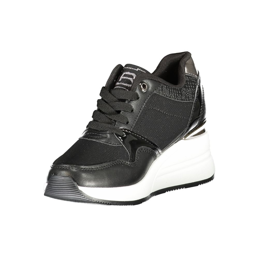 Laura Biagiotti Black Synthetic Women Sneaker, featuring sleek design and 4 cm heel for sporty chic style and comfort.