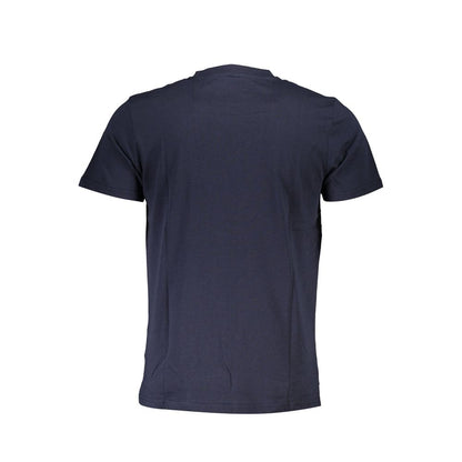 Alt Tag: Back view of Cavalli Class Blue Cotton Men T-Shirt with short sleeves and crew neck, showcasing Italian contemporary chic design.