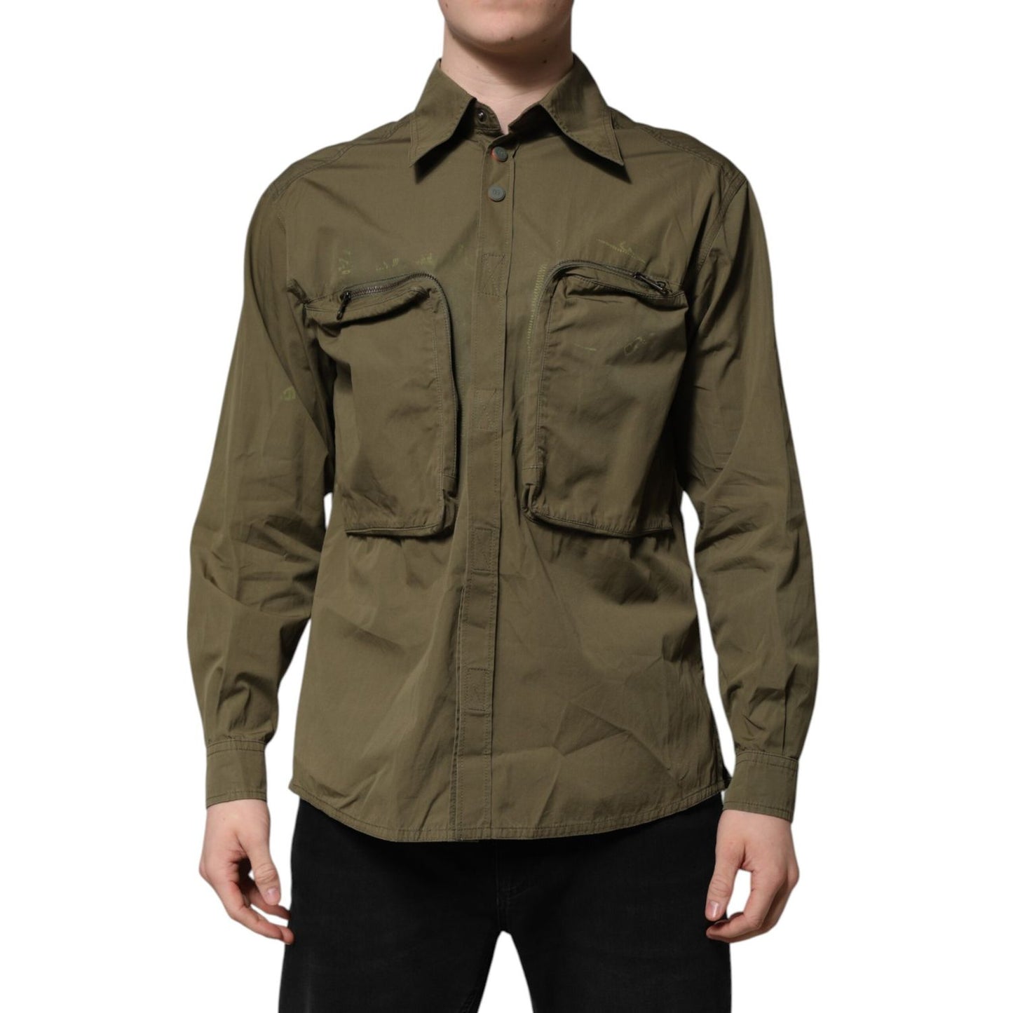 Dolce & Gabbana Army Green Button Down Long Sleeves Shirt