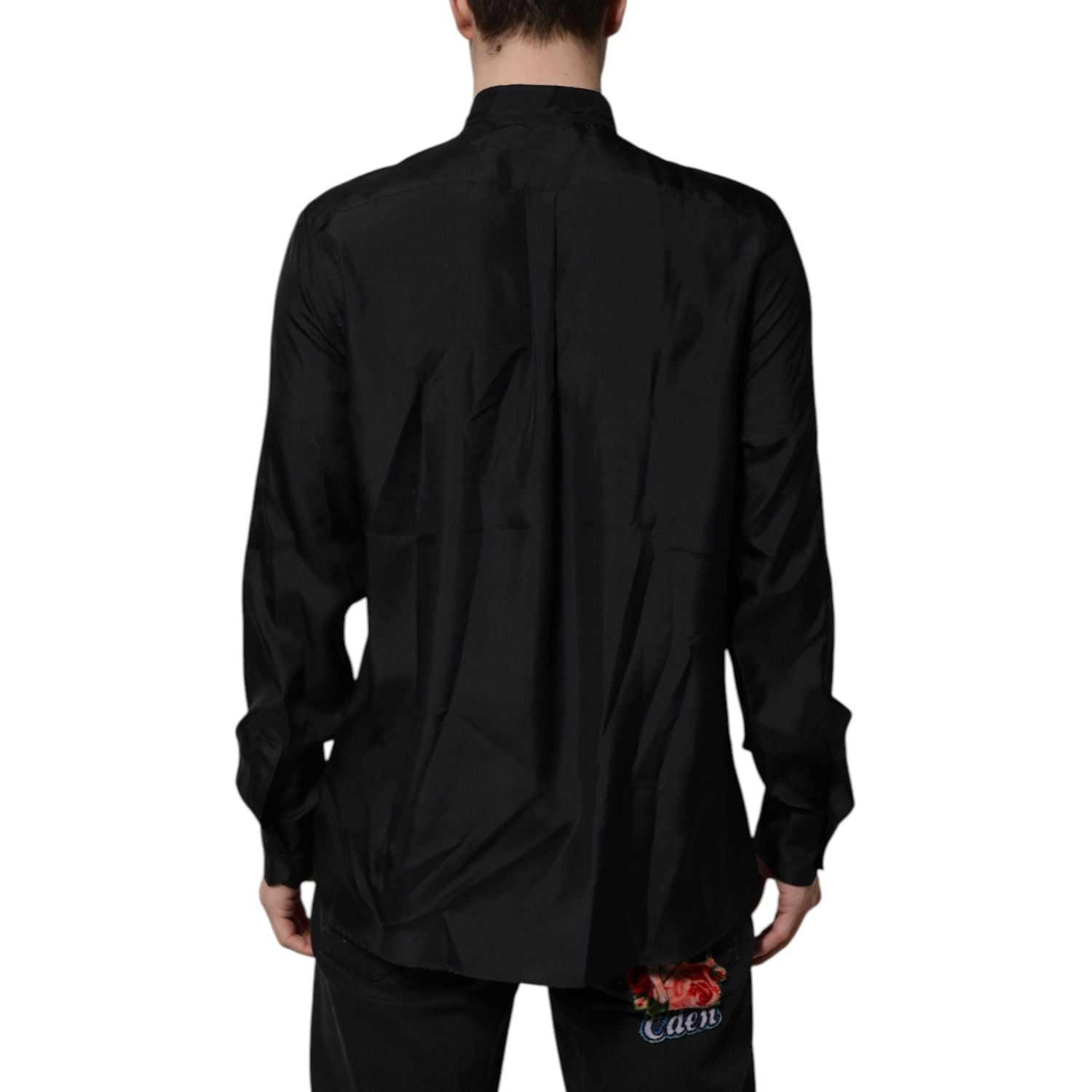 Dolce & Gabbana Dark Blue Silk MARTINI Men Formal Dress Shirt