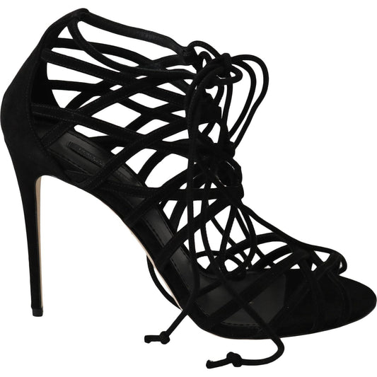Dolce & Gabbana Elegant Black Suede Gladiator Stilettos Dolce & Gabbana Black