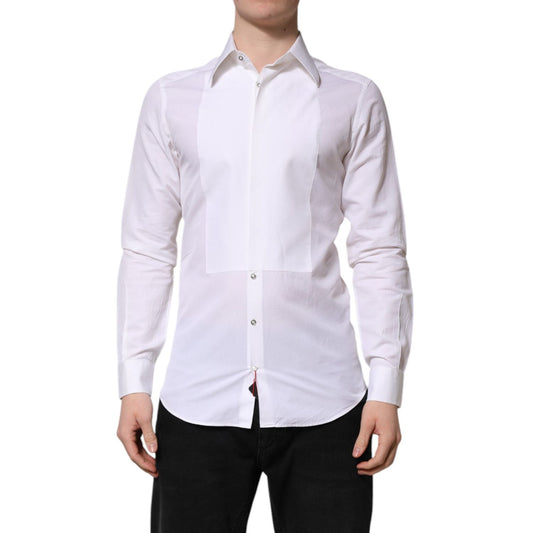 Dolce & Gabbana White Cotton GOLD Long Sleeves Dress Shirt TSH906805-37