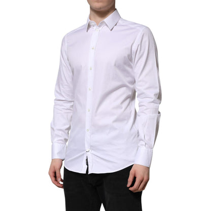 Dolce & Gabbana White Cotton GOLD Long Sleeve Men Dress Shirt