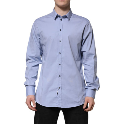 Dolce & Gabbana Blue Cotton GOLD Long Sleeves Dress Shirt