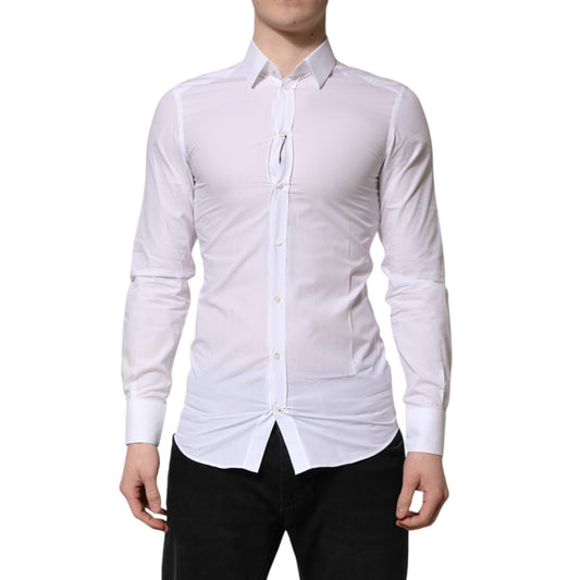 Dolce & Gabbana White Cotton GOLD Long Sleeve Men Dress Shirt