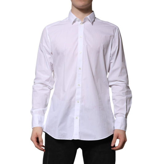 Dolce & Gabbana White Cotton Long Sleeves Dress Formal Shirt TSH906942-43
