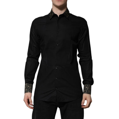 Dolce & Gabbana Black Cotton GOLD Long Sleeves Dress Shirt