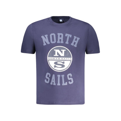 North Sails Blue Cotton Men T-Shirt with bold logo and short sleeves.