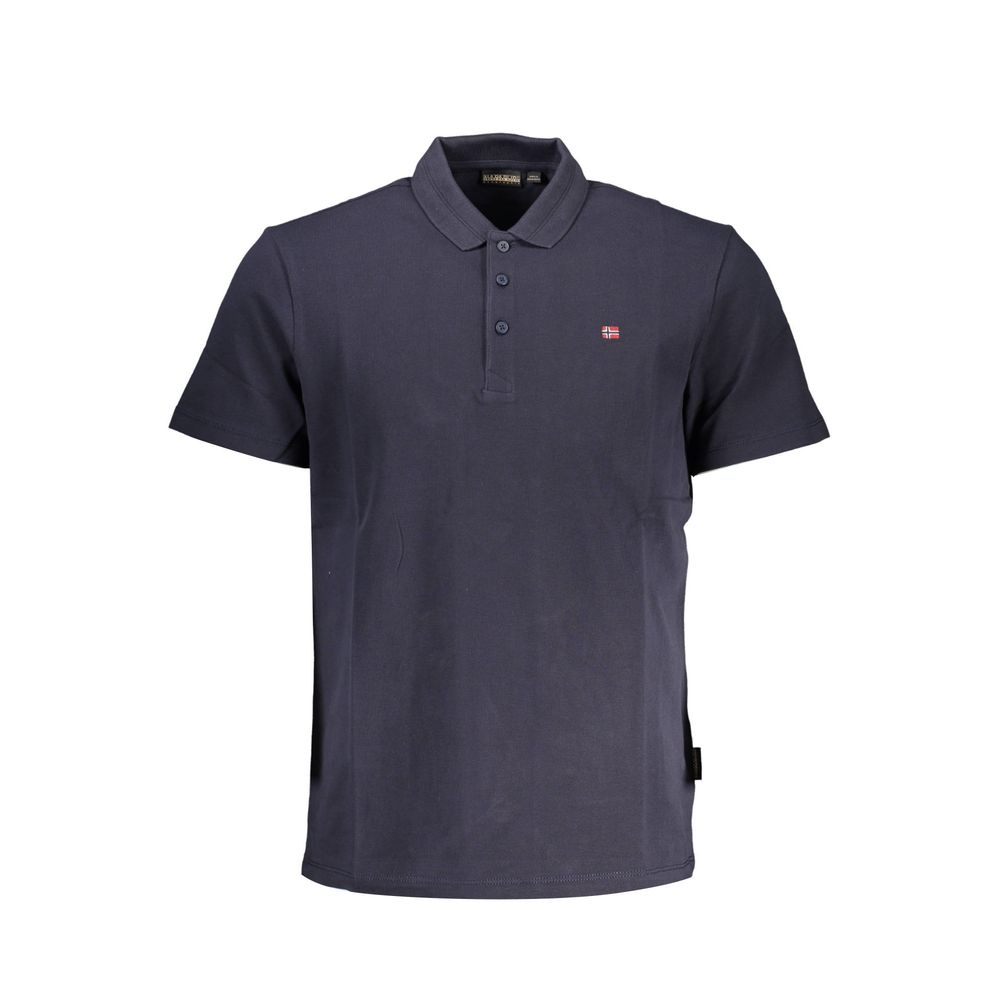 Napapijri Blue Cotton Men Polo Shirt with embroidered logo and short sleeves, showcasing a stylish and comfortable design for modern men.